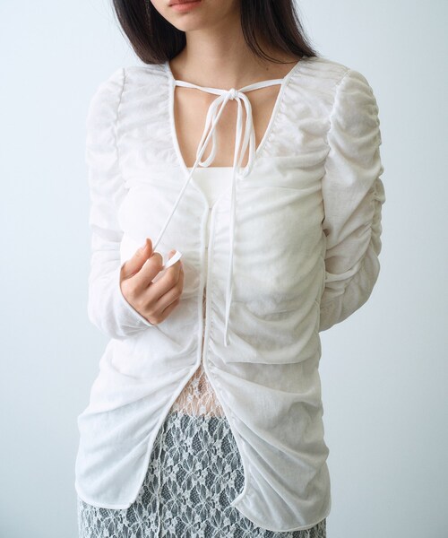 カーディガン sheer gather cardigan レディース
