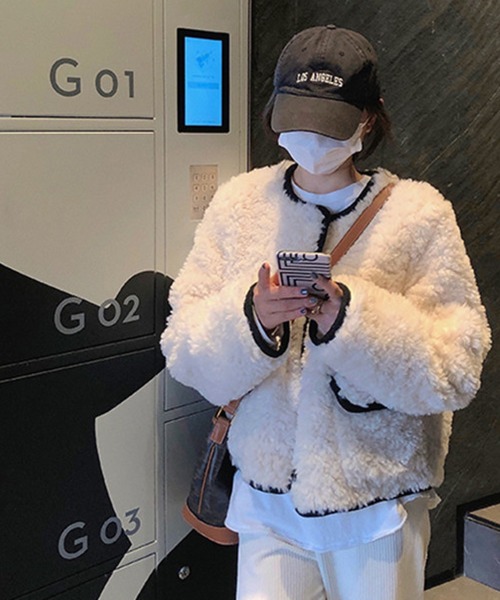 「meJane」 「yi mi」ノーカラージャケット FREE オフホワイト レディース_画像3