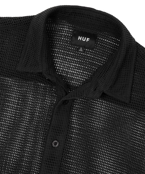 HUF サイズモノグラム ベロア ポロ 半袖 L 黒 HUF（ハフ）の「SEISMOGRAM VELOUR POLO / HUF ベロア