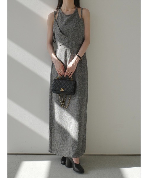 amel（エイメル） ワンピース レイヤードデザインツイードドレス
