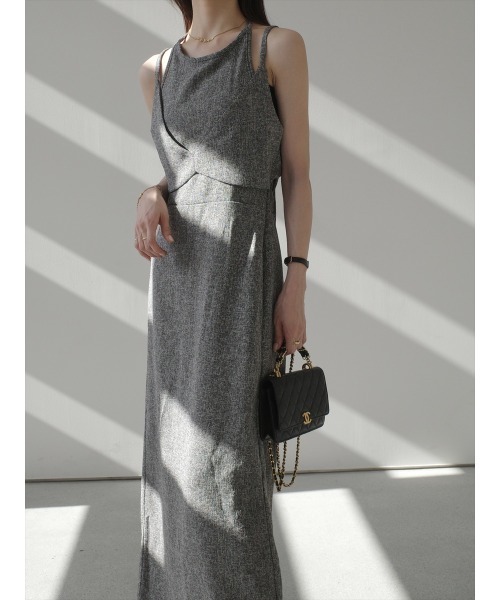 amel（エイメル） ワンピース レイヤードデザインツイードドレス
