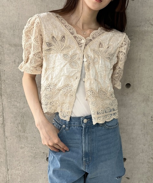 極美品　Jane marple　パフェ柄カーディガン　コットン　プリント　半袖 極美品 Jane marple パフェ柄カーディガン コットン プリント 半袖