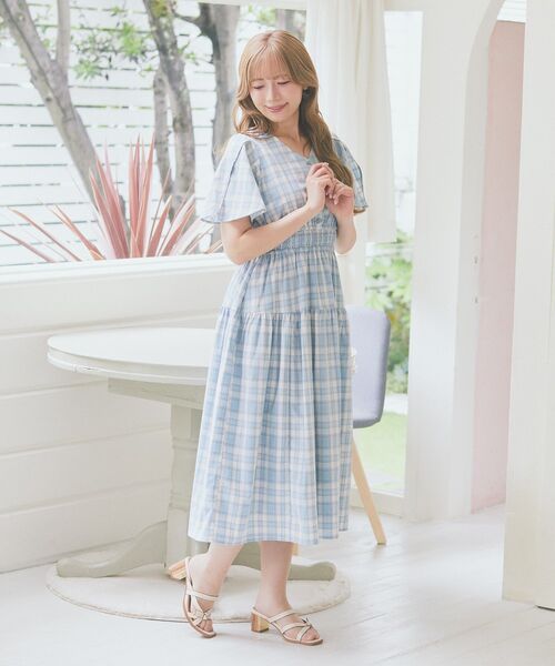 Areeam（アリーム） ワンピース スリットスリーブチェックワンピース