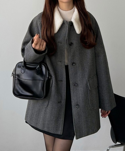 callautia（カラウティア） ステンカラーコート コート ボアカラー