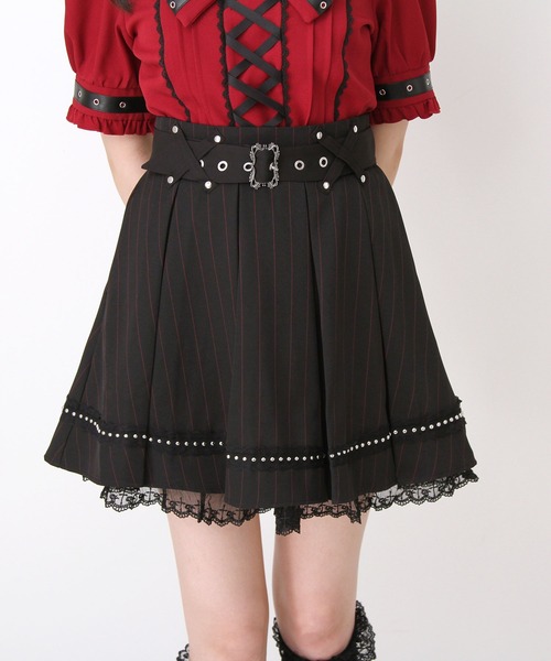 DearMyLove スカート ボックスタッククロスベルトループスタッズレース