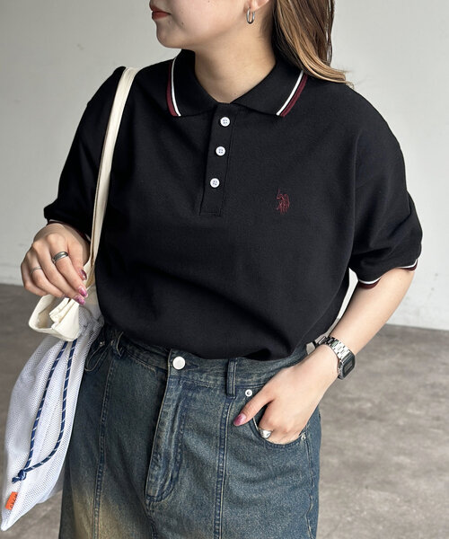 [CPCM] [U.S.POLO ASSN.] рубашка-поло с коротким рукавом LARGE темно-синий женский 