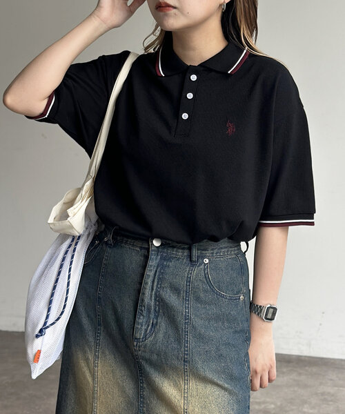 [CPCM] [U.S.POLO ASSN.] рубашка-поло с коротким рукавом LARGE темно-синий женский 