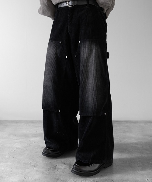 古着 コーデュロイ カーゴパンツ ダブルニー ストリート ワイドパンツ MILITARY（ミリタリー） 実物 USED イタリア軍 ダブルニー ZIP カーゴ