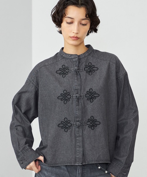 SOMETHING（サムシング） ブラウス シャツ SOMETHING刺繍チャイナ