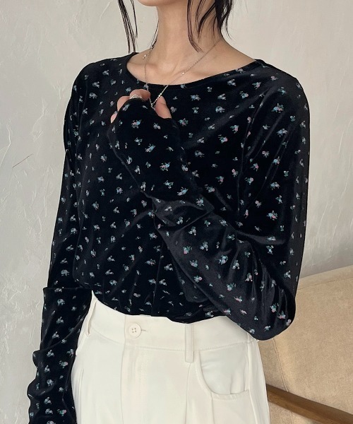 tシャツ フィンガーホール花柄ベロアトップス レディース : ZOZOTOWN