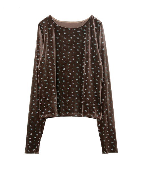 tシャツ フィンガーホール花柄ベロアトップス レディース : ZOZOTOWN