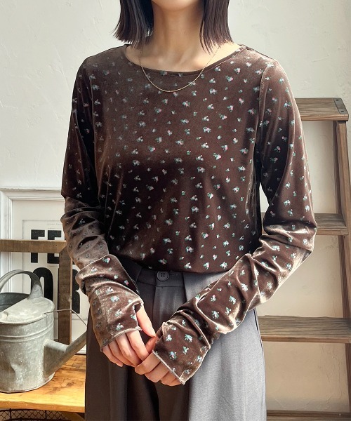 tシャツ フィンガーホール花柄ベロアトップス レディース : ZOZOTOWN