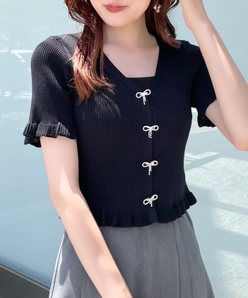 「abc une face」 半袖ニット FREE ピンク レディース_画像7