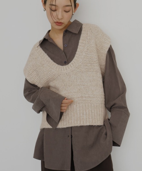 hellam（ヘラム） ベスト ジレ ミックスVネックニットベスト