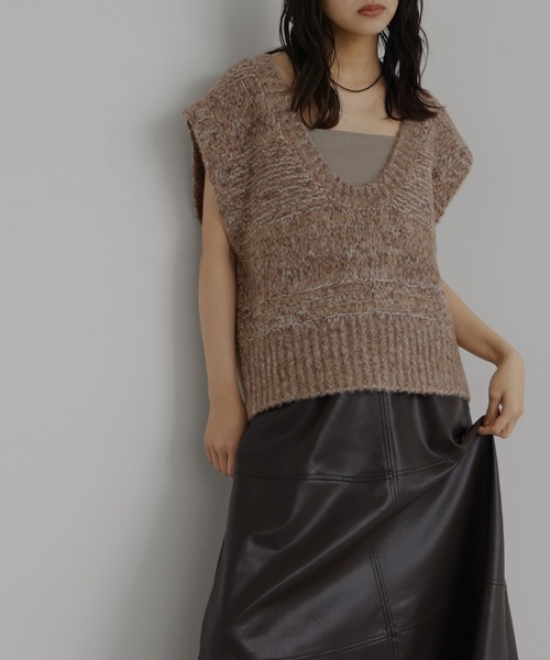 hellam（ヘラム） ベスト ジレ ミックスVネックニットベスト