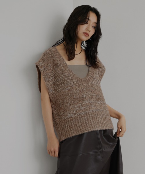 hellam（ヘラム） ベスト ジレ ミックスVネックニットベスト