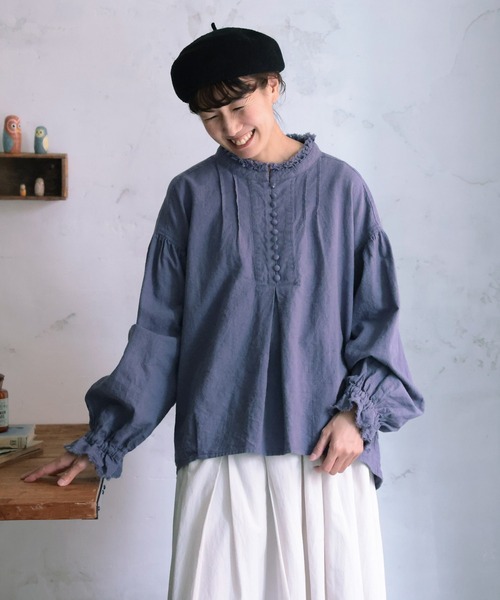 ソウルベリーブラウス　月影のブラウス　グレイッシュブルー soulberry（ソウルベリー） ブラウス シャツ 月影のブラウス