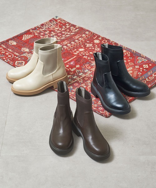 WA ORiental TRaffic ブーツ 厚底 リブニット バックジップ ブーツ