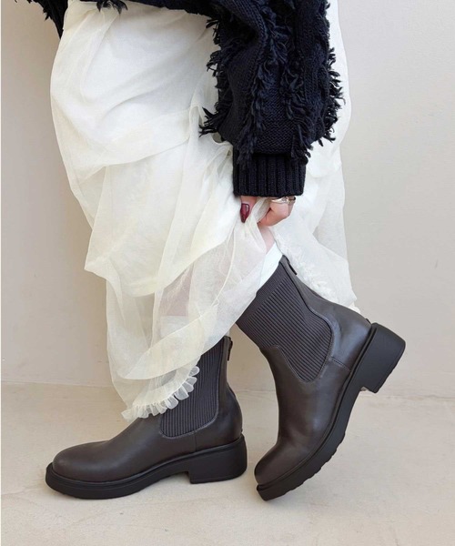 WA ORiental TRaffic ブーツ 厚底 リブニット バックジップ ブーツ