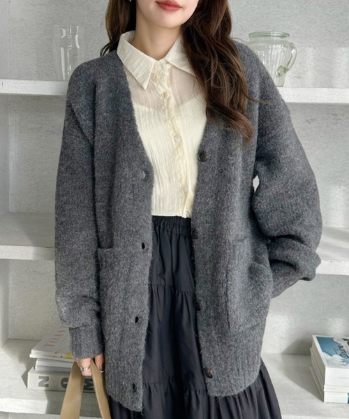TREOVER カーディガン 「6色展開」軽くて暖かい ブークレ Vネック