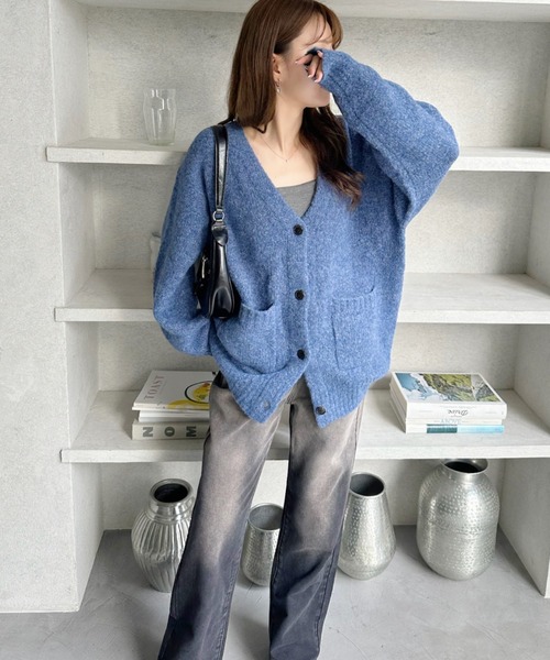 TREOVER カーディガン 「6色展開」軽くて暖かい ブークレ Vネック