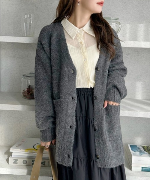 TREOVER カーディガン 「6色展開」軽くて暖かい ブークレ Vネック