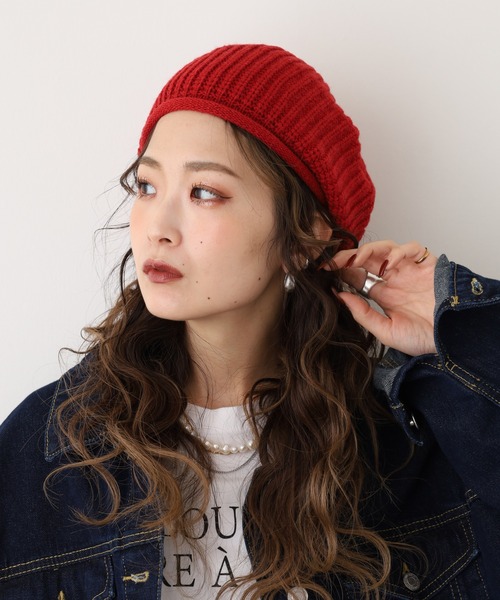新品 COMFORTABLE REASON ニットベレー帽 レッド ブルー FUNALIVE（ファンアライブ） 帽子 ベレー帽 レディース ゆるっとニット