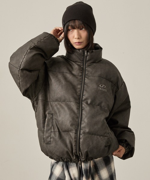 美品！Snap club スナップクラブ　ダウンジャケット　レザー　ブラック　M Snap club（スナップクラブ）の「【Snap club】 ビッグシルエット