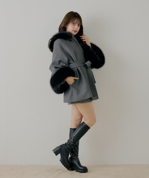 Chico（チコ） ポンチョ 「4色展開」ファー襟ケープコート レディース