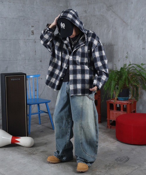 ワイドパンツ ジーンズ グランジ加工 バレルレッグ デニムパンツ 