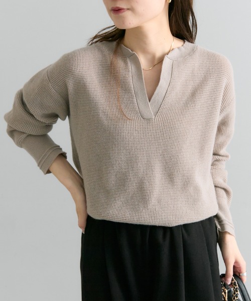 pual ce cin ニット セーター キーネック ワッフルニット レディース