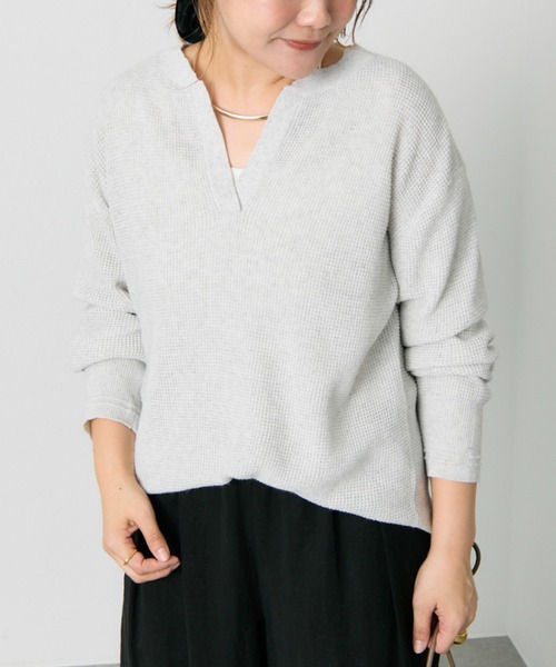 pual ce cin ニット セーター キーネック ワッフルニット レディース