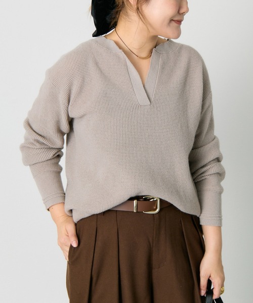 pual ce cin ニット セーター キーネック ワッフルニット レディース