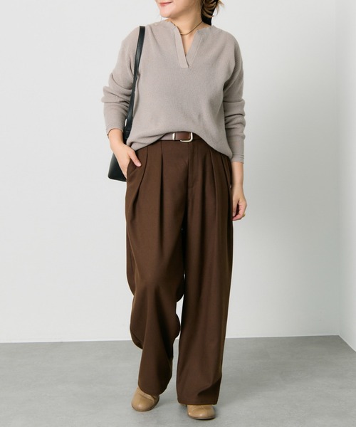 pual ce cin ニット セーター キーネック ワッフルニット レディース