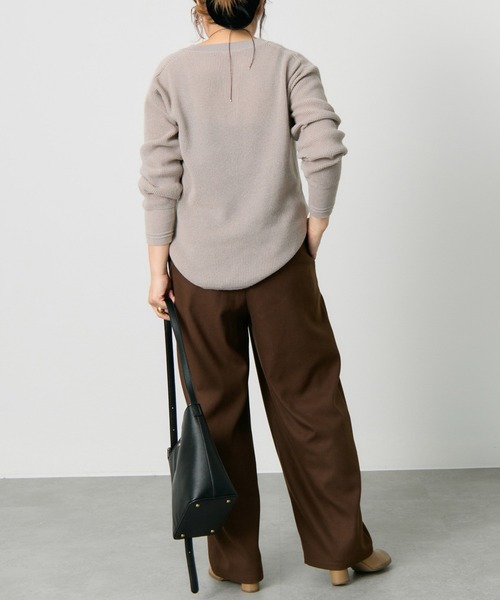 PUAL CE CIN ブラウン ニットセーター Fサイズ pual ce cin ニット セーター キーネック ワッフルニット レディース