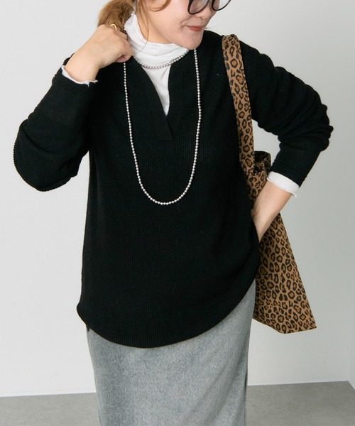pual ce cin ニット セーター キーネック ワッフルニット レディース