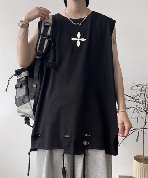 「NOWLE」 ノースリーブトップス LARGE ブラック メンズ_画像2