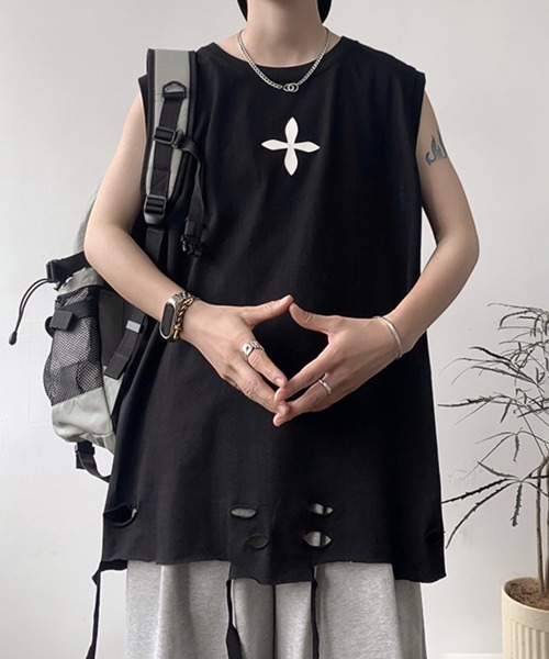 「NOWLE」 ノースリーブトップス LARGE ブラック メンズ_画像3