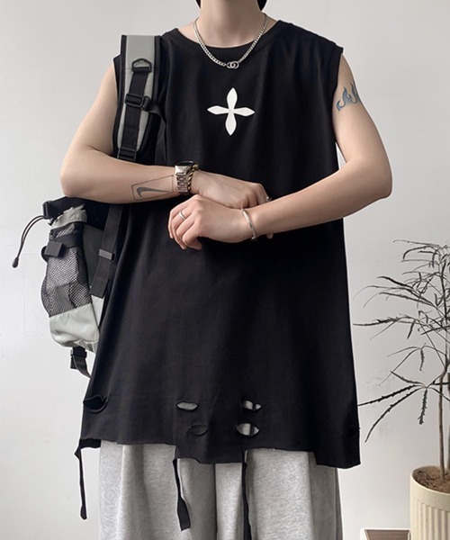 「NOWLE」 ノースリーブトップス LARGE ブラック メンズ_画像4