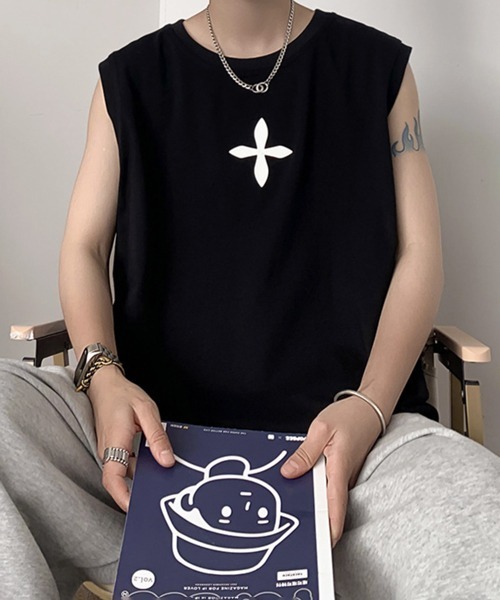 「NOWLE」 ノースリーブトップス LARGE ブラック メンズ_画像6