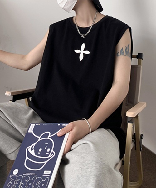 「NOWLE」 ノースリーブトップス LARGE ブラック メンズ_画像7