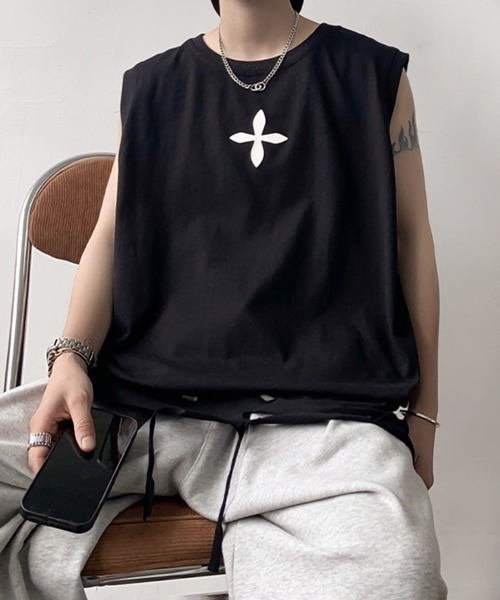 「NOWLE」 ノースリーブトップス LARGE ブラック メンズ_画像8