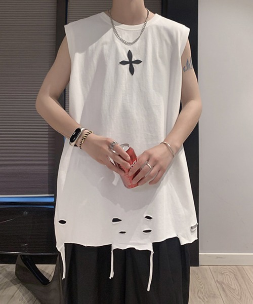 「NOWLE」 ノースリーブトップス LARGE ブラック メンズ_画像9