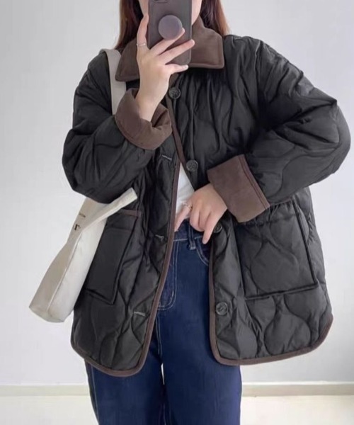 ダウンコート ダウンジャケット ボア切り替えキルティングコート