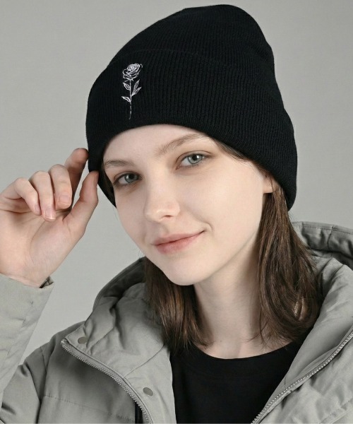 VIBGYOR ニット帽 ニットキャップ 「IZU」 ワンポイントローズ刺繍