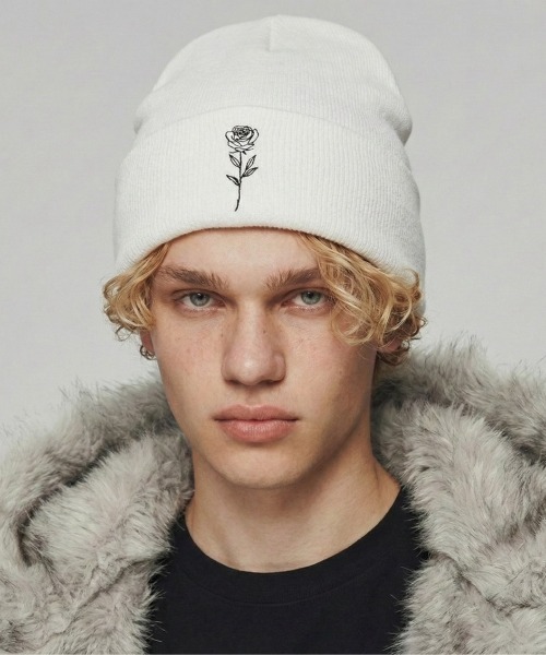 VIBGYOR ニット帽 ニットキャップ 「IZU」 ワンポイントローズ刺繍