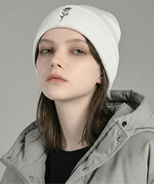 VIBGYOR ニット帽 ニットキャップ 「IZU」 ワンポイントローズ刺繍