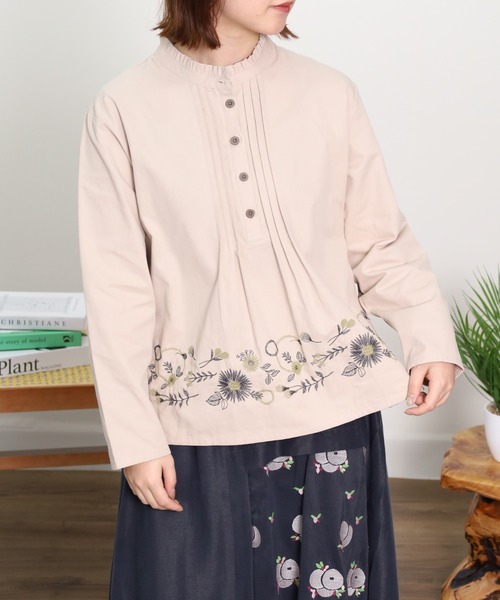 Emago（イマゴ） ブラウス シャツ 花パーツ刺繍ブラウス レディース 