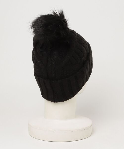 【新品未使用】UGG ブラック ケーブル編み ニット帽 UGG（アグ） ニット帽 W KNIT CABLE HAT W F FUR POM 20060 レディース