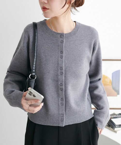 【2025購入新品未使用タグ付】ANAYI グレー カーディガン 長袖 Discoat（ディスコート） カーディガン やみつきクルーネック